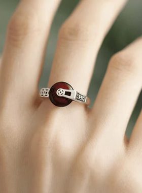 中国风平安扣戒指女时来运转民族风小众开口指环铜钱个性食指戒潮