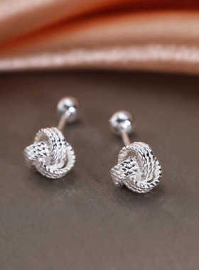 S925纯银针如意结耳钉女极简冷淡风时尚个性精致通勤百搭高级耳饰