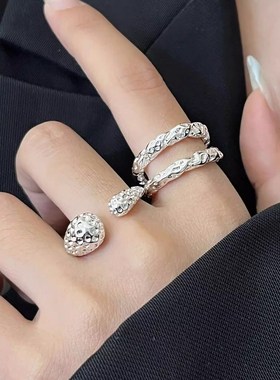 不规则金属银色火山岩肌理感食指开口戒指女款小众设计轻奢高级感