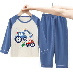 儿童睡衣男孩2024新款男童洋气纯棉秋装家居服套装宝宝秋季童装薄