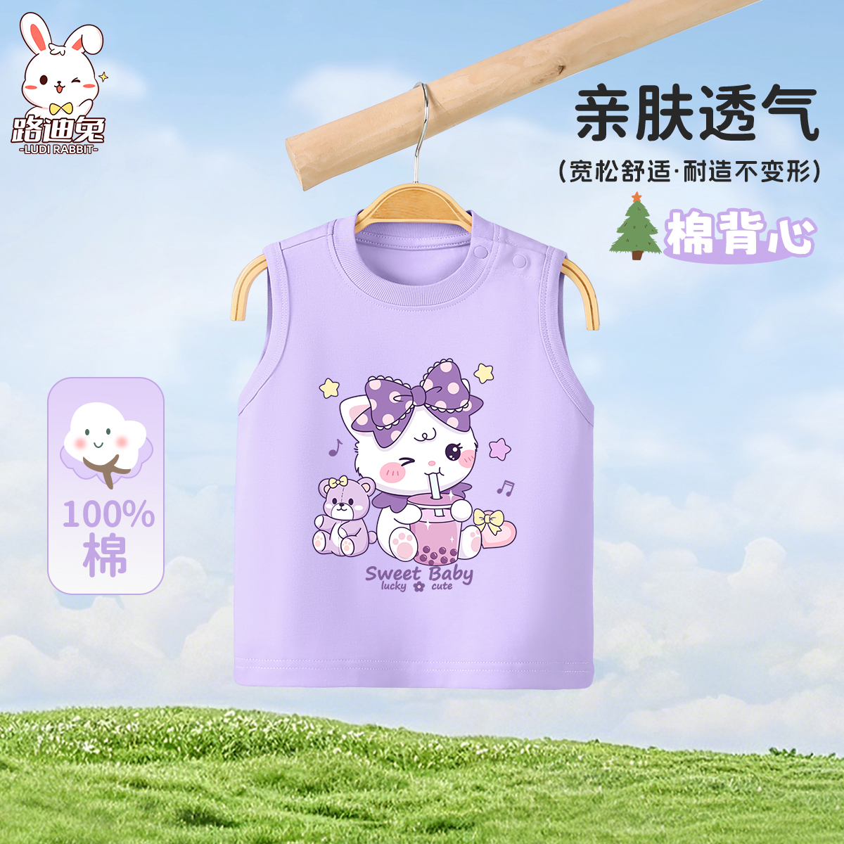 女童背心2025新款时髦纯棉运动夏装儿童女孩透气上衣宝宝薄款坎肩