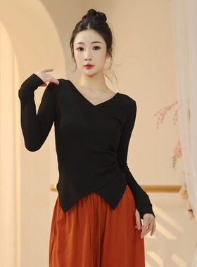 3298舞蹈服女修身新款形体练功长袖黑色现代中国古典跳舞成人上衣