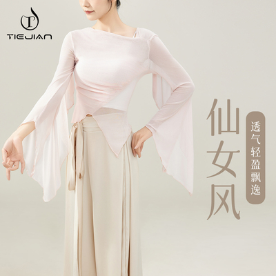 中国古典舞网纱拼接上衣