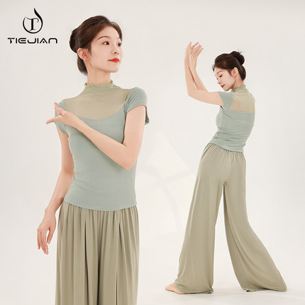3231舞蹈服女现代舞练功服成人中国古典练功形体新款短袖网纱上衣