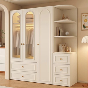 法式衣柜家用卧室简易实木衣柜出租房2026新款爆款奶油风成品衣橱