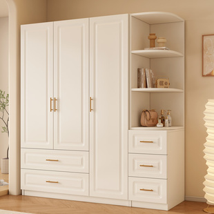 包安装实木衣柜卧室家用简易出租房奶油风2026新款客厅儿童挂衣橱
