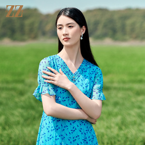 佐尔美高质感 桑蚕丝真丝乔其小碎花甜美连衣裙女E22LS38