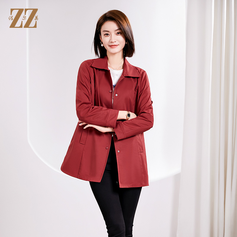 时尚简约中长风衣外套女