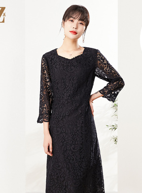 佐尔美秋季新款 镂空蕾丝气质连衣裙女E21LL03A