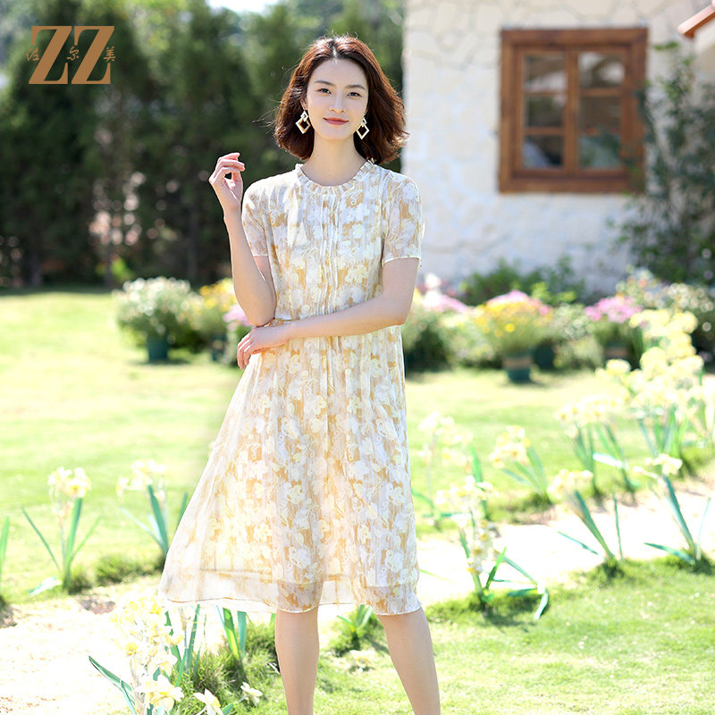 佐尔美夏季新款 桑蚕丝真丝乔其连衣裙女e12ls104