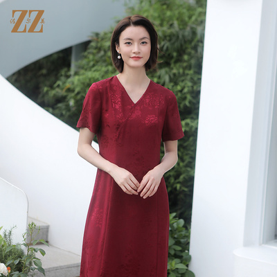 桑蚕丝真丝纯色新中式国风连衣裙