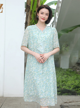 夏季新款 气质优雅碎花桑蚕丝连衣裙女E32LS107