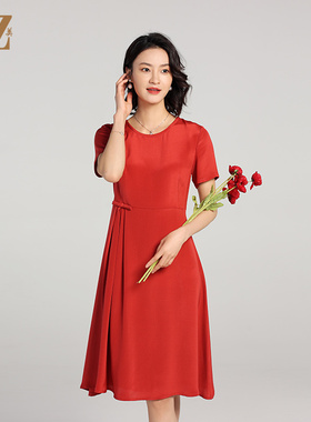 佐尔美高质感 重绉100%桑蚕丝真丝短袖连衣裙女E22LS86