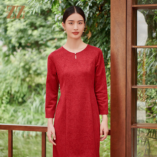 高定提花设计连衣裙女E33LL29 优雅气质中长袖 佐尔美秋季 新款