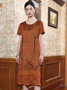 佐尔美夏季新款 桑蚕丝真丝缎面印花连衣裙女E22LS30