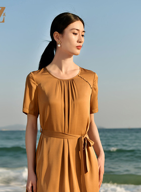 佐尔美夏季新款 经典优雅系腰带桑蚕丝真丝连衣裙女E32LS19