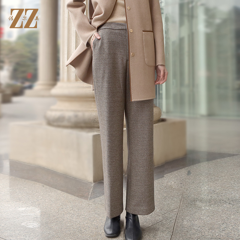 气质百搭加厚绵羊毛斜纹长裤女