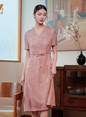 佐尔美夏季新款新中式国风气质桑蚕丝连衣裙女M42LS01