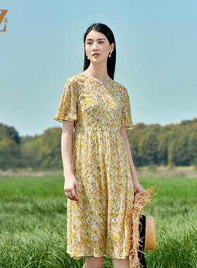 佐尔美夏季新款 桑蚕丝真丝乔其碎花甜美气质连衣裙女E22LS21
