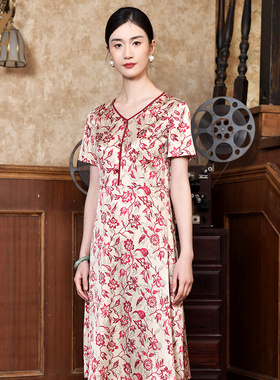 佐尔美夏季新款 桑蚕丝真丝弹力缎小碎花连衣裙女E22LS68