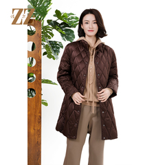 佐尔美秋冬新款 简约90绒立领菱格纹中长款羽绒服女 M44YY03A