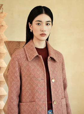 佐尔美冬季新款 气质斜纹毛呢中褛外套女E24ZZ38