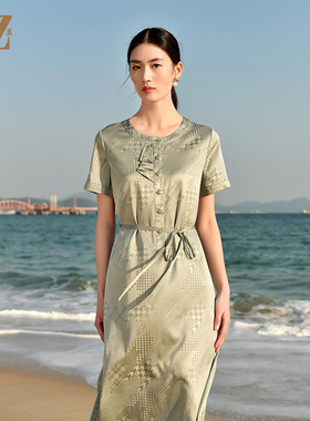 佐尔美夏季新款 休闲时尚桑蚕丝真丝短袖连衣裙女E32LS39