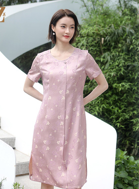 佐尔美佐尔美100%桑蚕丝真丝新中式国风莨绸连衣裙女E32LS106