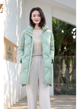 佐尔美 冬上新气质中长款保暖减龄90绒羽绒服女E34YY46A