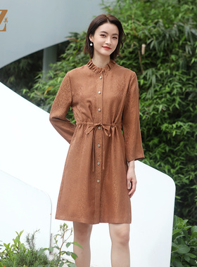 佐尔美夏季新款 国风气质龟裂纹松紧腰桑蚕丝中长连衣裙女E22LS24