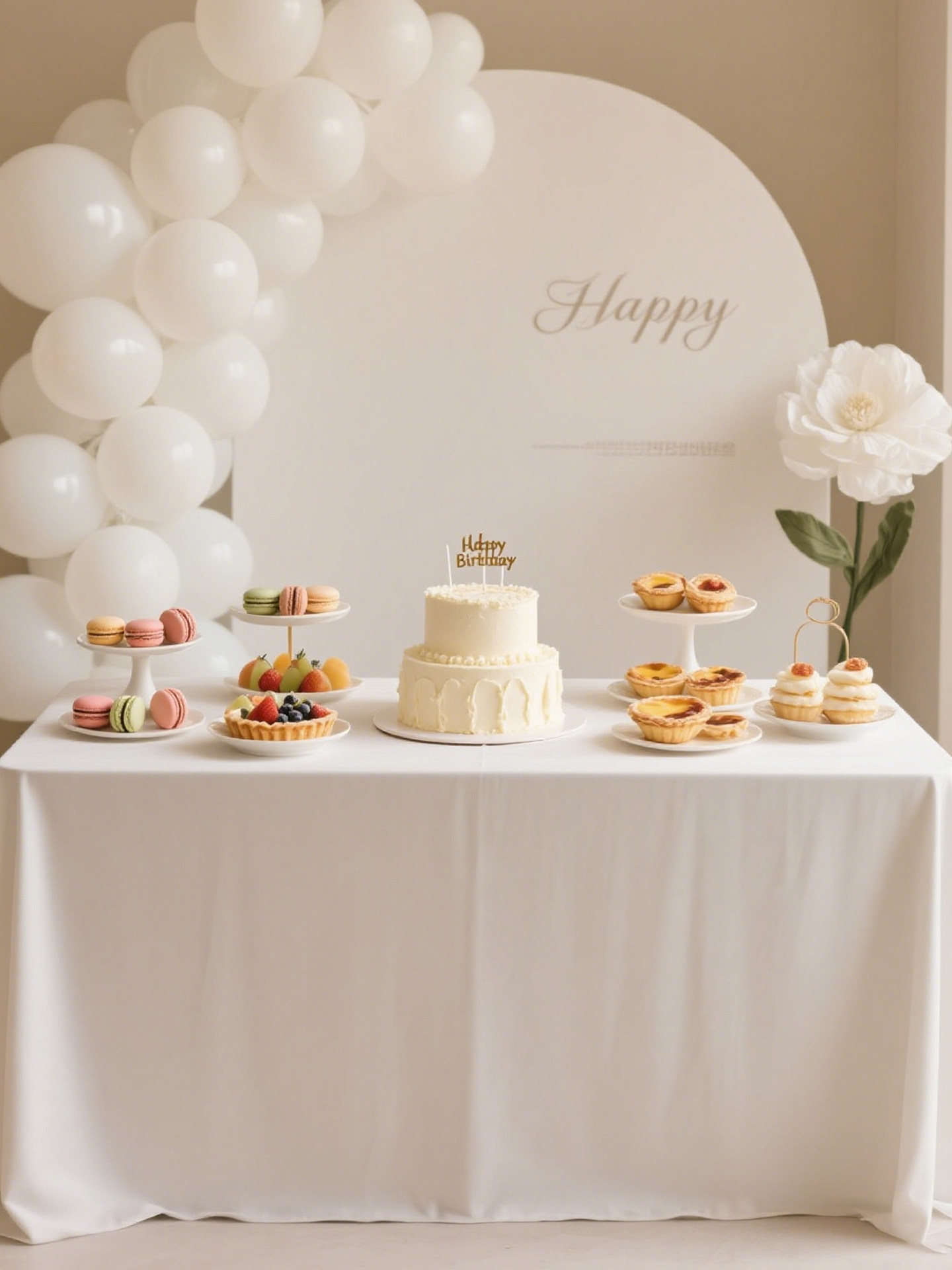 白色桌布婚礼甜品台布置高级感生日派对装饰长方形防水台布定制