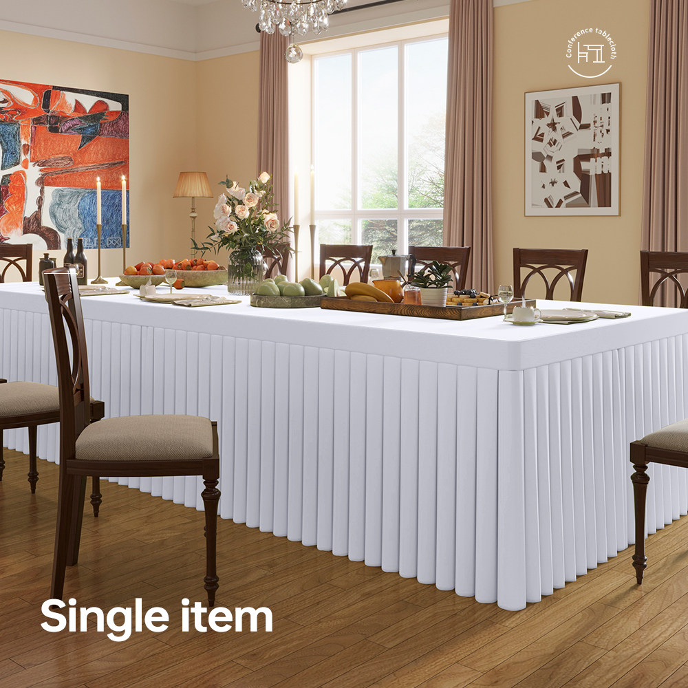 酒店活动布置展会长方形长桌商务蓝色大会议桌桌布套罩定制白色