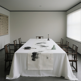宋代美学白色桌布长方形2025新款禅意茶席桌布防水桌布桌子遮盖布