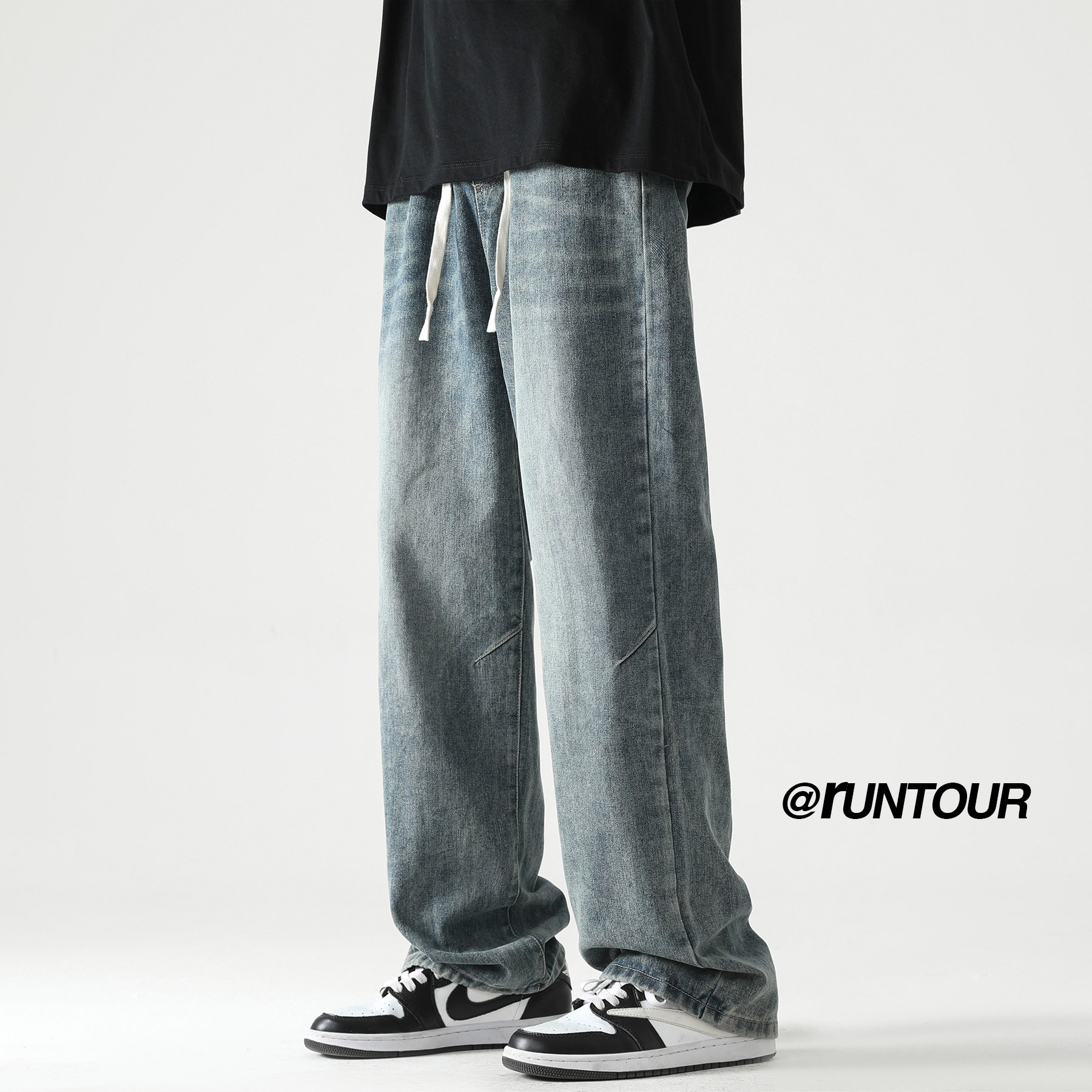 复古水洗猫须牛仔裤男秋季直筒宽松街头老爹裤a166-k009-p45控65