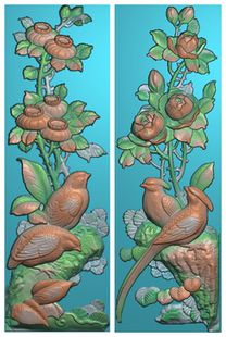 C精雕图 扫描图石雕深雕浮雕新款竖图菊花牡丹花鸟24-74古建寺庙