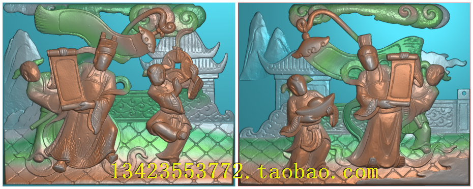 t浮雕图扫描图精雕图灰度图新款招财进宝58-46 砖石雕元宝古铜钱