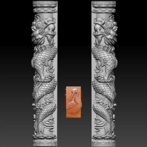 F 柱子三维立体图立体图图纸STL文件龙柱一对雕刻机3D打印模型623
