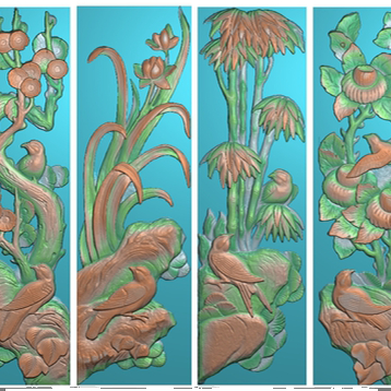 D浮雕图扫描图精雕图灰度图新款竖图梅兰竹菊花鸟37-130 砖雕石雕