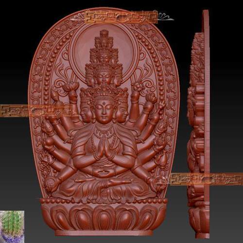 A 三维立体圆雕图stl文件千手观音本命佛浮雕图雕刻挂件3d模型924