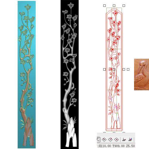 P 腊月梅花雕刻图JDP浮雕图雕刻图521门花洋花门板贴花124-909-5