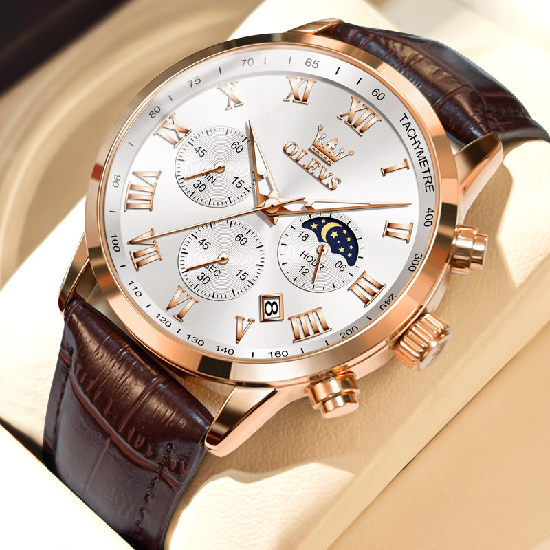 新款男士手表男款正品名牌机械表真皮带名表时尚防水石英男表十大