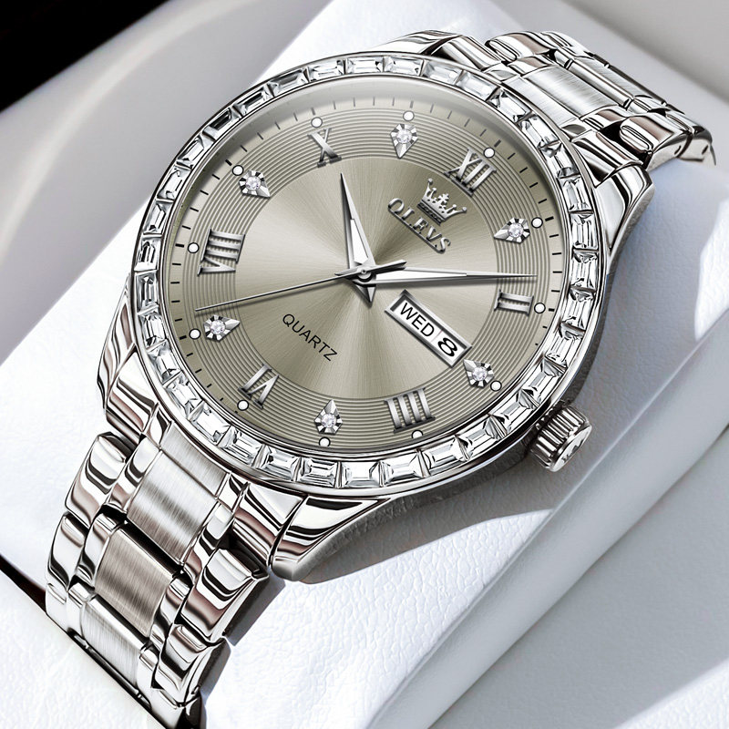 正品男士手表男时尚简约大表盘全自动机械表钢带商务防水石英男表