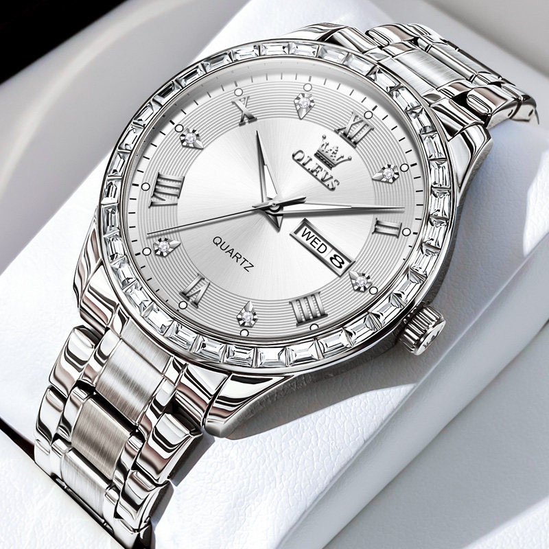 正品男士手表男全自动机械表钢带时尚简约大表盘商务防水石英男表