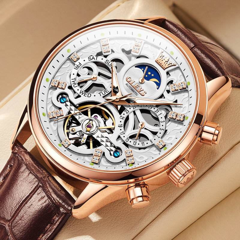 2023新款正品名牌男士手表男表全自动纯机械表真皮带镂空名表十大