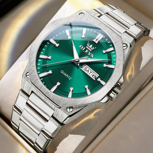 绿水鬼风格 中老年男表大表盘日历防水夜光钢带石英表瑞士品牌腕表
