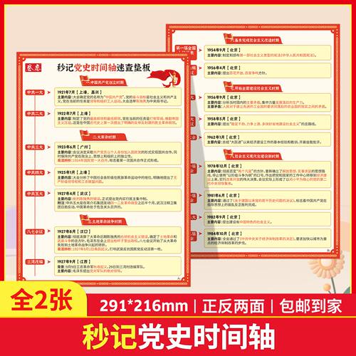 卷恋秒记党史时间轴速查垫板 创立时期革命时期改造时期建设时期 现代化建设新时期 正反两面291mm*216mmA4纸张大小学习垫板