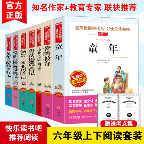 书香文雅爱阅读课程化丛书快乐读书吧六年级上下册童年爱的教育雨来鲁滨逊汤姆·索亚爱丽丝尼尔斯骑鹅旅行记无障碍精读版课外阅读
