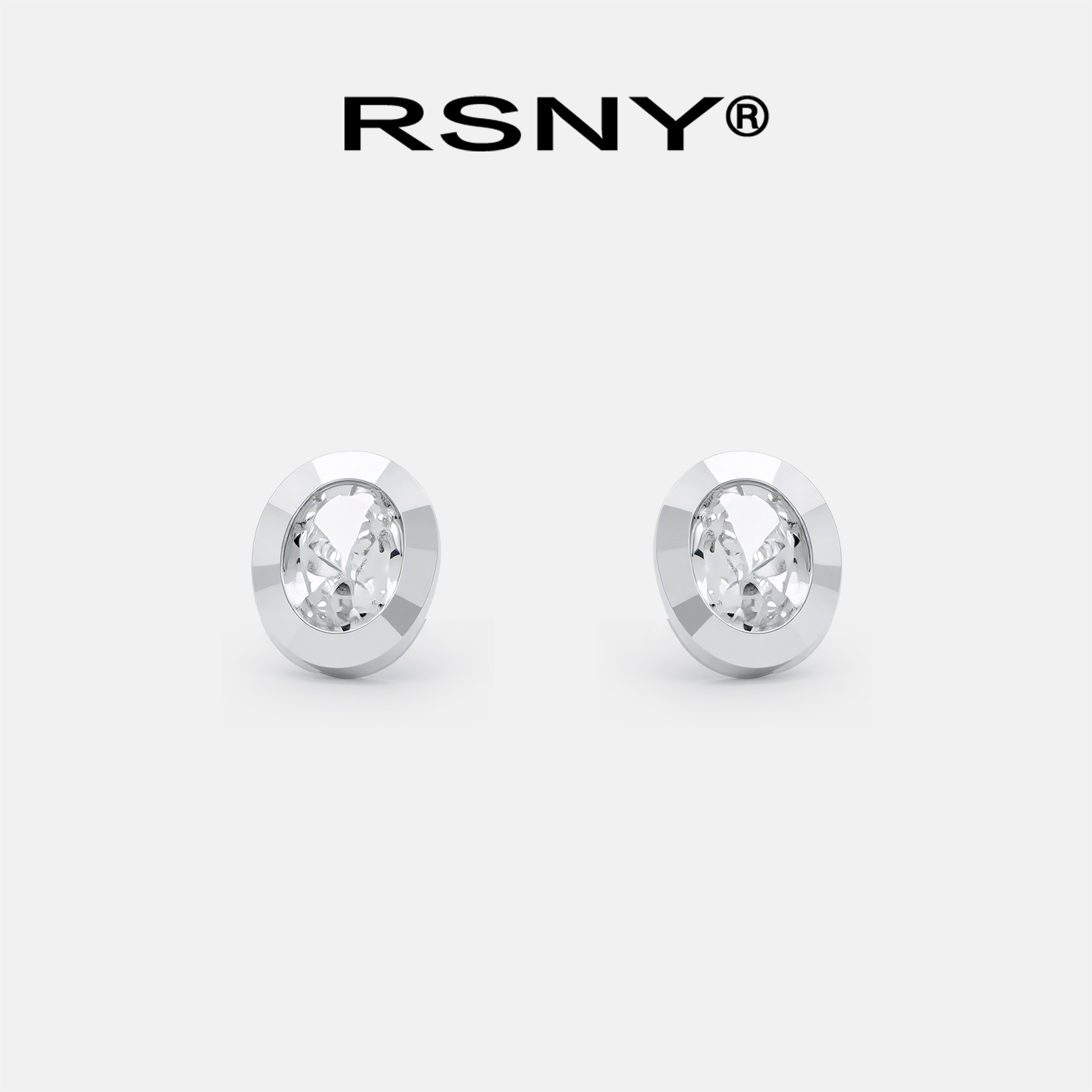 [新品]RSNY闪亮椭圆单钻纯银耳钉时尚高级感S925纯银耳骨钉耳饰女
