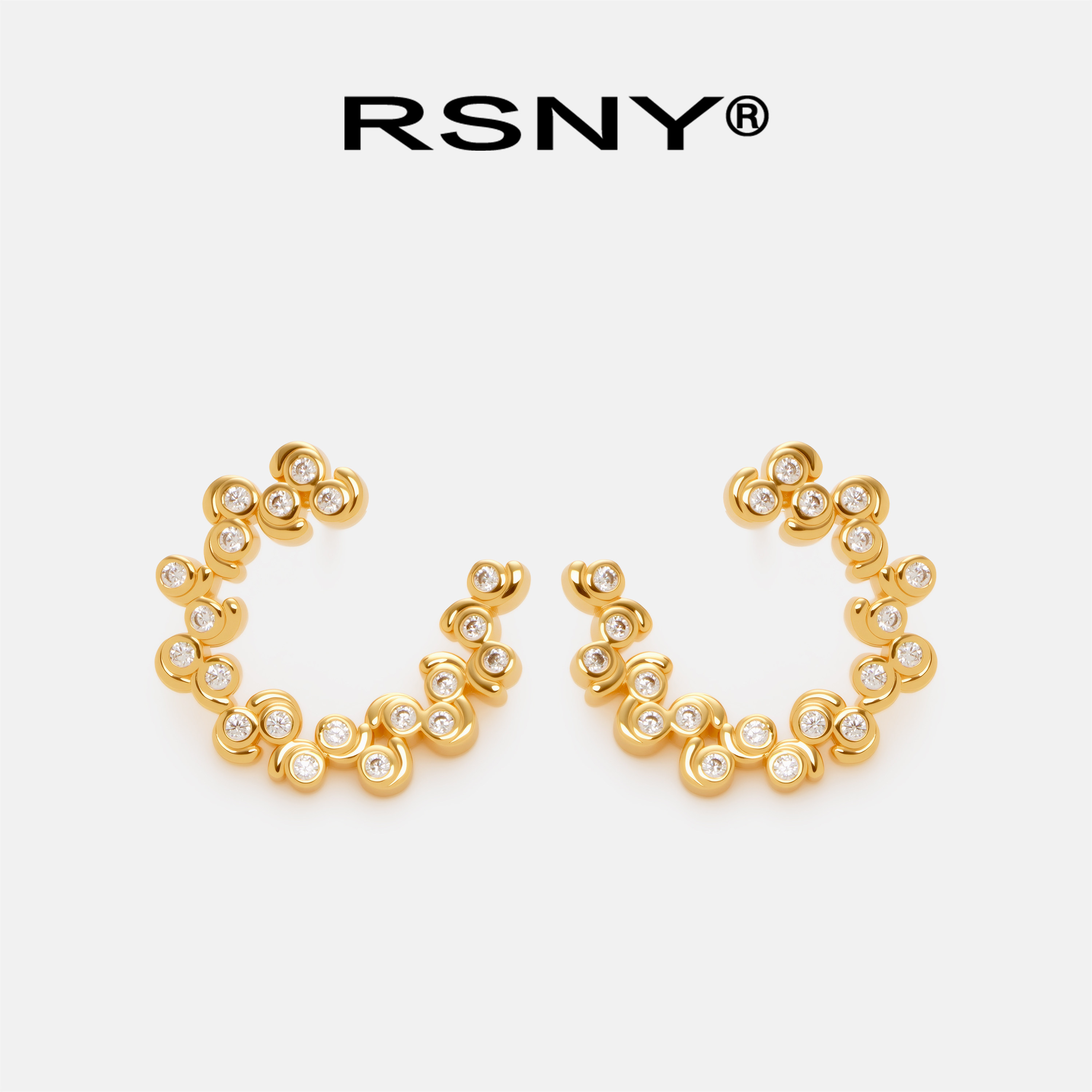 [新品]RSNY晶钻环状耳钉潮流个性范2026新款潮流风范纯银耳针耳环