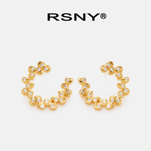 [新品]RSNY晶钻环状耳钉潮流个性范2025新款潮流风范纯银耳针耳环